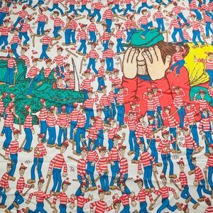 Vintage Where's Waldo Twin Flat Sheet Pillowcase Giant Dragon Springs 1990 Flaws
